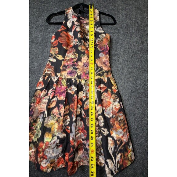 EIFSDOTTIR Size 0 Cocktail Dress Black Multi Floral Shimmer Cutout Back Pockets - Picture 7 of 9